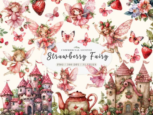 Download Fairy Garden Clipart, Strawberry Clipart - Premium Bundle