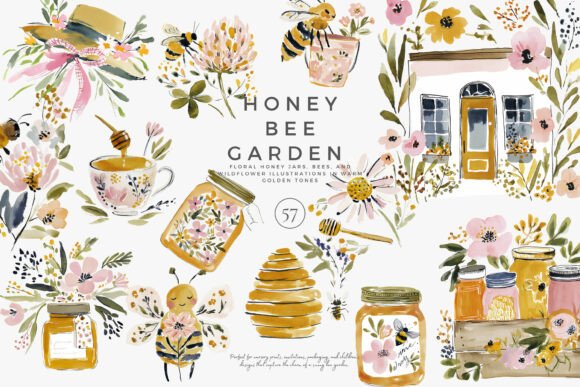 Download Charming Honey Bee Garden Clipart Set - Premium Resources