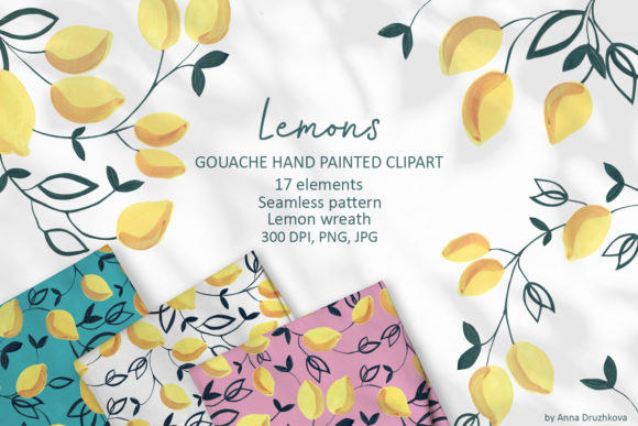 Download Lemons Gouache Hand Painted Clipart - Hand painted Collection