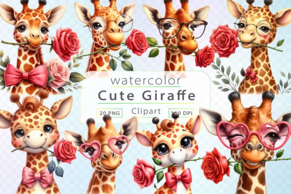 Download Watercolor Giraffe Clipart Bundle - Giraffe clipart Collection