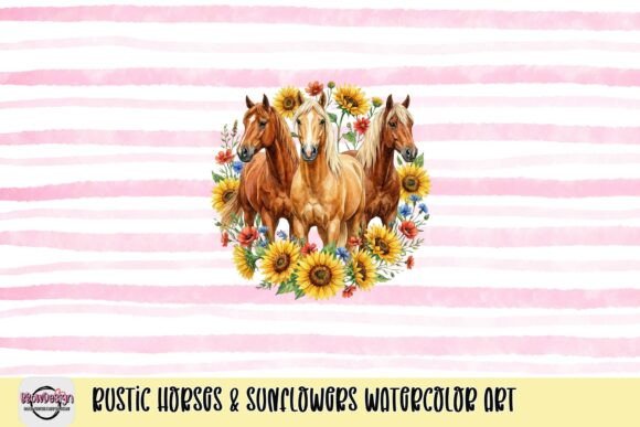 Download Rustic Horses &amp; Sunflowers Watercolor Art - Watercolor art Collection
