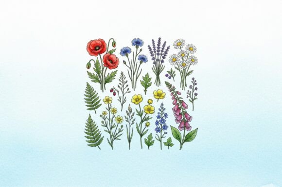 Download Mixed Wildflowers Watercolor Art Clipart - Watercolor art Collection