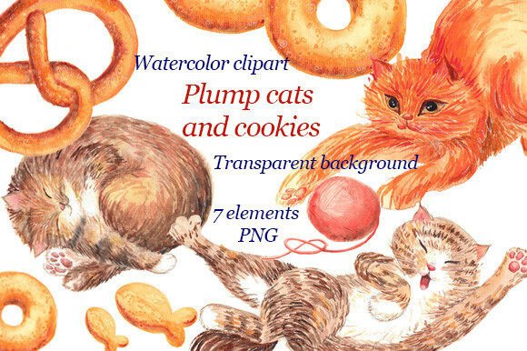 Download Plump Cats Hand Painted Clipart, PNG - Hand painted Collection
