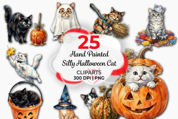 Download Hand Painted Silly Halloween Cat Clipart - Hand painted Collection