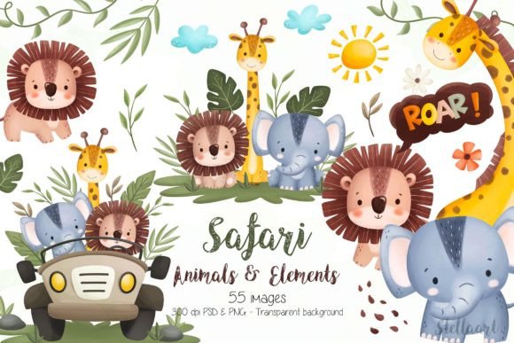 Download Watercolor Safari Animals and Elements - Elements Collection