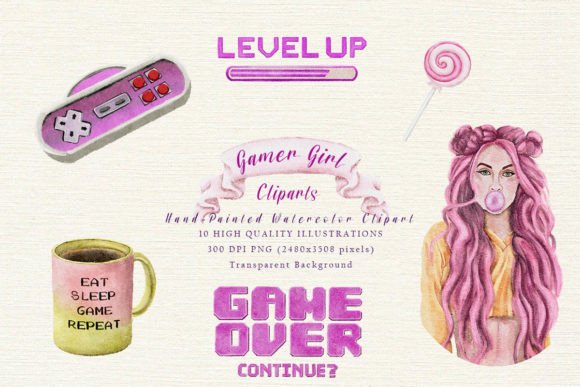 Download Gamer Girl Hand Painted Clipart - Hand painted Collection