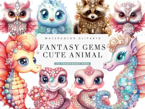 Download Fantasy Gems Cute Animals Prints Clipart - Cute animals Collection