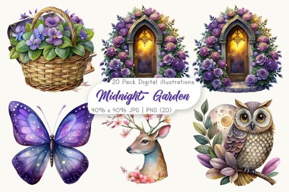 Download Midnight Garden Clipart Bundle - Garden clipart Collection
