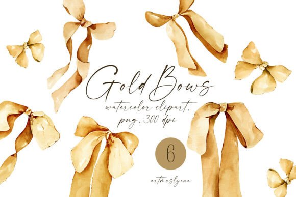 Download Watercolor Gold Bow Hand Painted Clipart - Hand painted Collection