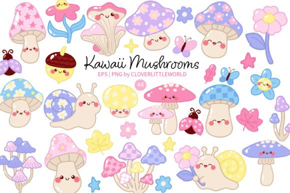 Download Cute Whimsical Mushroom Garden Clipart - Premium Bundle